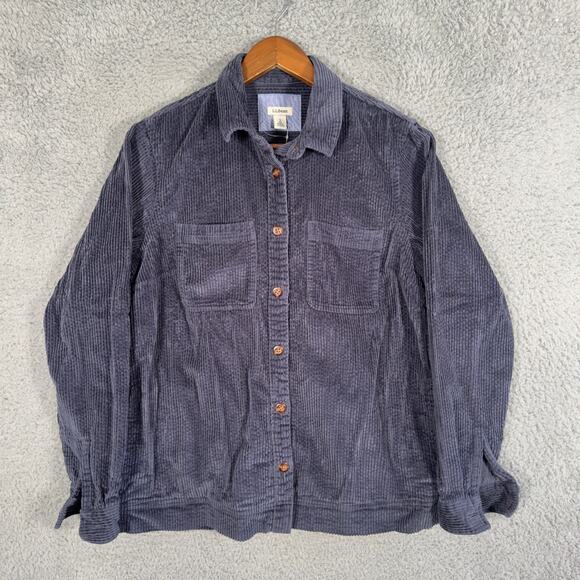LL Bean Corduroy Button Shirt Womens Small Blue Long Sleeve Pockets 510773 - Picture 1 of 10